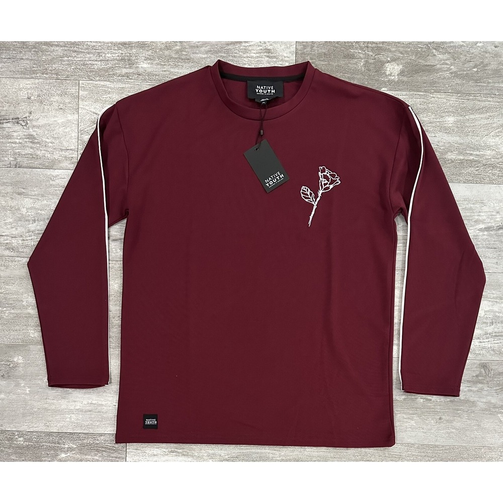 Native Youth longsleeve burgundy mens shirt size XL Rose embroidery brand new